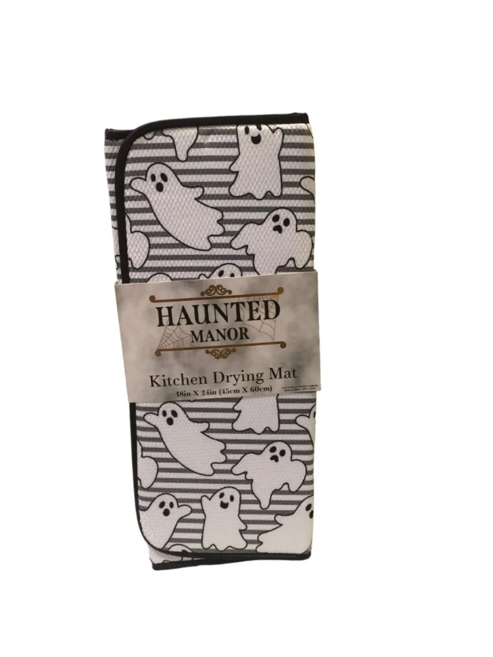 Haunted Manor Ghost Kitchen Drying Mat White Gray Stripe